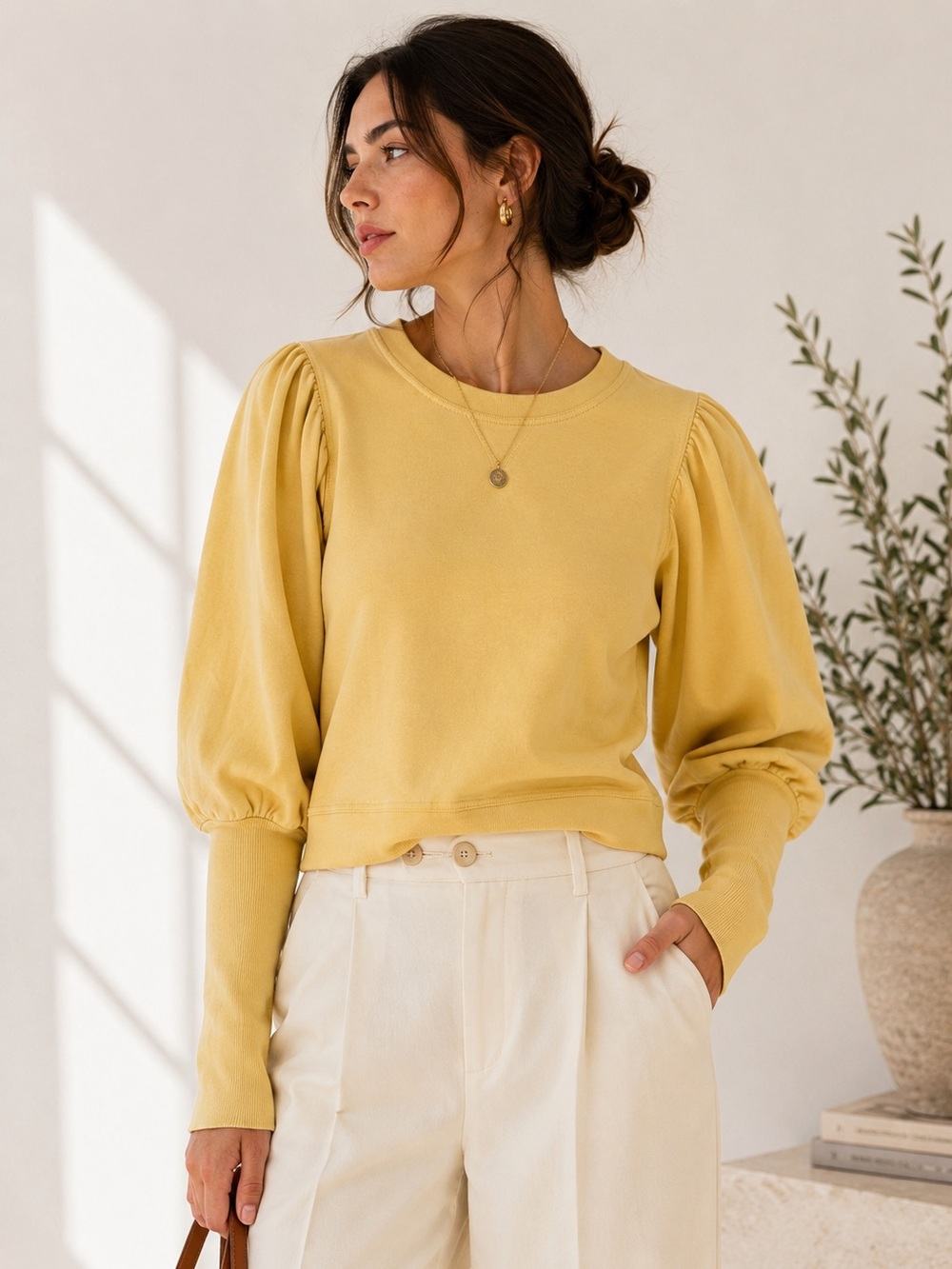 Apiece Apart Olimpio Puff Sleeve French Terry Pullover Dijon Sz Medium Cotton